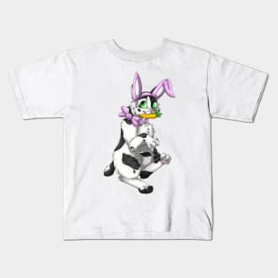 Bobtail BunnyCat: Black Bicolor (Pink) Kids T-Shirt